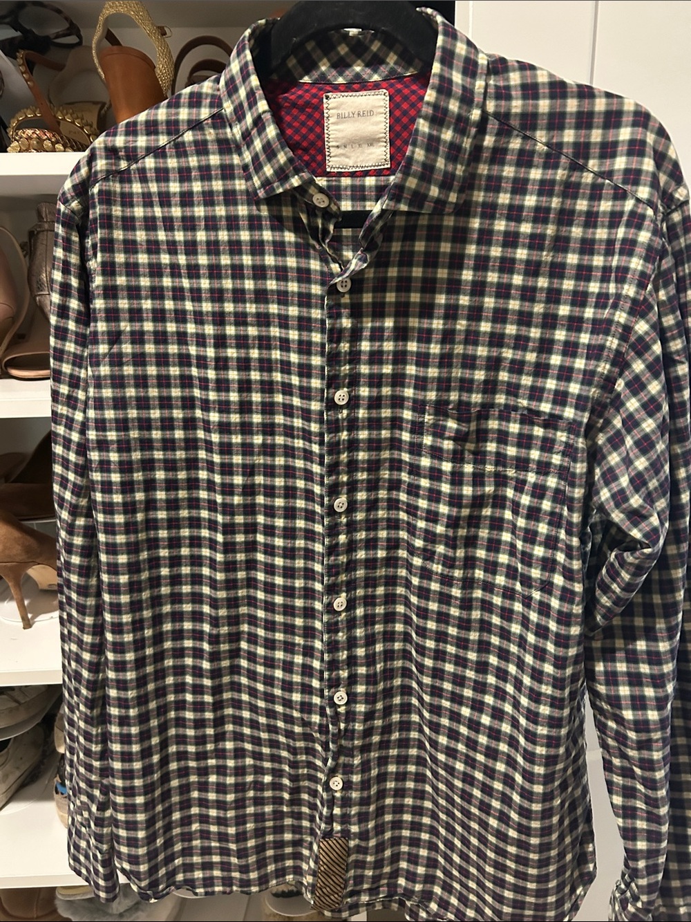 Billy Reid Plaid Button-Down Shirt in Green, Navy & Cream